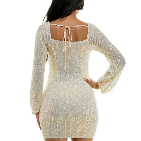 NWT Emerald Sundae Sequin Blouson-Sleeve Bodycon Mini Dress Cream Off White M - Image 2