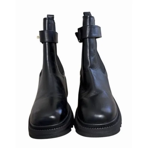 Steve Madden Black Leather Lug Sole‎ Turn Lock Chelsea Ankle Boots Womens 6 NEW - Image 4