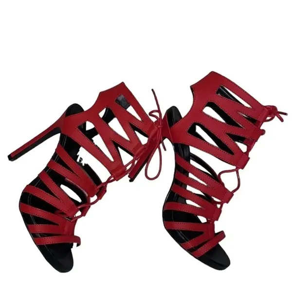 Women's Open Toe Strappy Red Sandals (Size 7) Red - Image 8