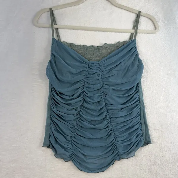 Y2K Vintage S‎ Small Babydoll Camisole Top Ruched Lace Tank Bella Swan Coquette - Image 3