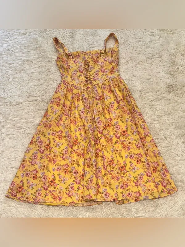 NEW House Of CB Tatiana Butter Yellow Floral Print Midi Sundress Sz XL L+ - Image 9