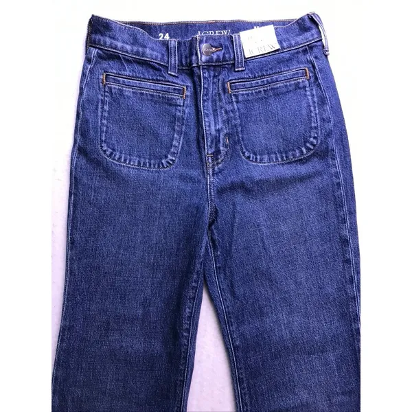 J.Crew 96 Flare Jeans Womens 24 Blue New High Rise Patch Pocket RE-96-IDG‎ - Image 3