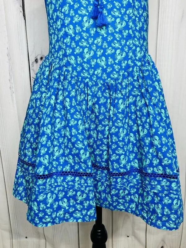 Roller Rabbit x Target Sz XS Blue Green Lobster Print Mini Dress Smocked Back - Image 4