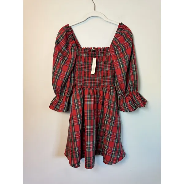 Audrey Parks Francesca's Effie Tartan Plaid Smocked Mini Dress XS NWT $70 - Image 3