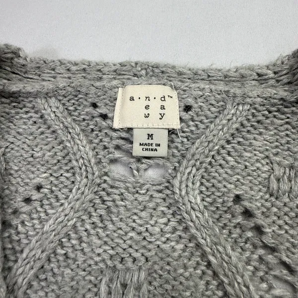 A New Day Grey Pointelle Beaded Open Front Cardigan Sweater Size M - Image 2