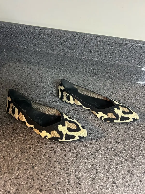 MIA Leopard Knit Pointed Toe Flats - Black & Tan - Image 3