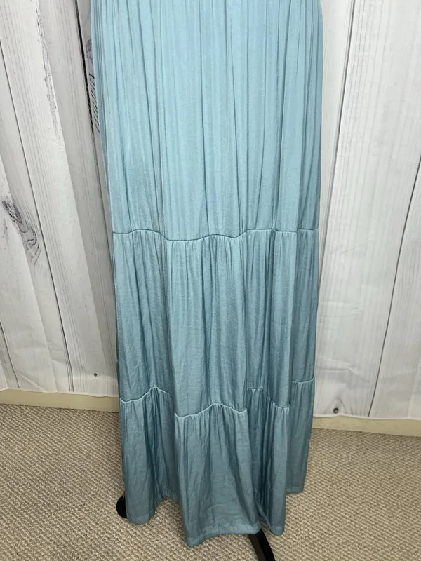 Soma WKND Tiered Satin Maxi Bra Dress Sz L Adjustable Straps Mineral Green - Image 3