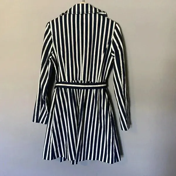 Express Women's S Blue White Striped Pleated Back Trench Coat Size Small Preppy‎ - Image 8