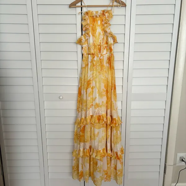 BHLDN Anthropologie Ava Chiffon High-Neck Ruffled Maxi Dress - Image 3