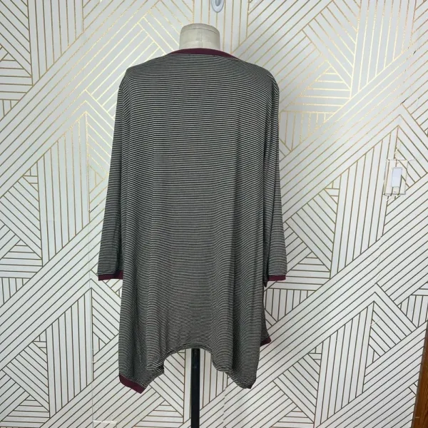 Alembika Tunic Top Blouse 3/4‎ Sleeve Striped Pullover Black Tan Size 2 US 8 10 - Image 8