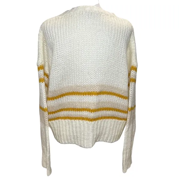 Leche Cream‎ Gold Striped Loose Knit Long Sleeve Sweater L Large Soft Preppy - Image 3