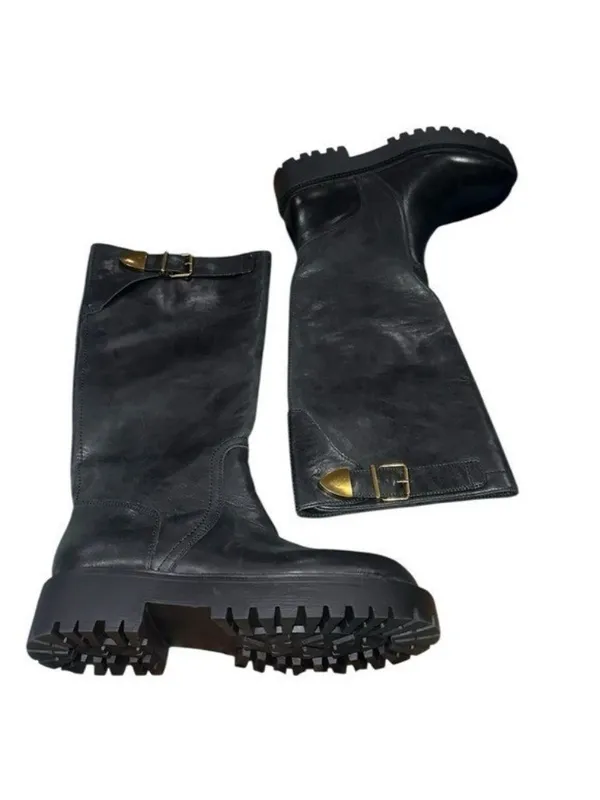 NEW STEVE MADDEN BUSTER BLACK LEATHER BOOT Lug Platform Sole Chunky Black SZ-11 - Image 2