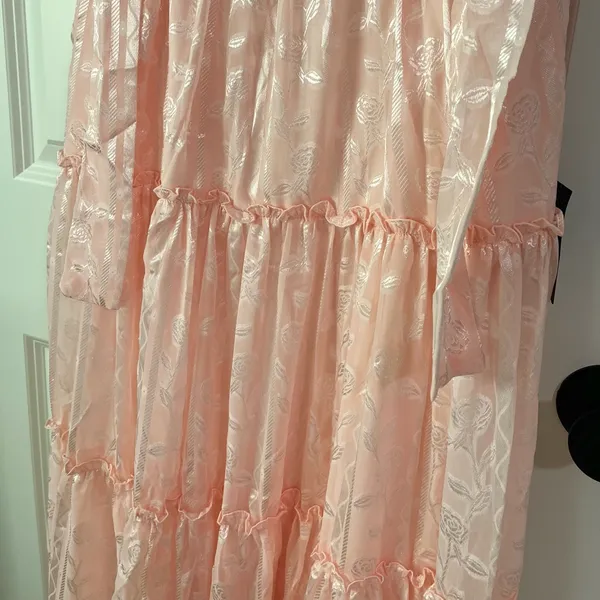 Lulus NWT Picturesque Allure Blush Pink Jacquard Tie Strap Maxi- Size Small - Image 5