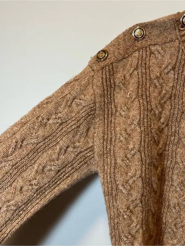 J. Crew Cable Knit Sweater With Buttons in Supersoft Yarn Brown Relaxed‎ Fit XS - Image 5