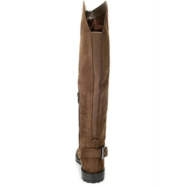 EUC G H BASS India Over the Knee Brown Faux Suede Flat Boots with Buckle Sz 5.5 - Image 10