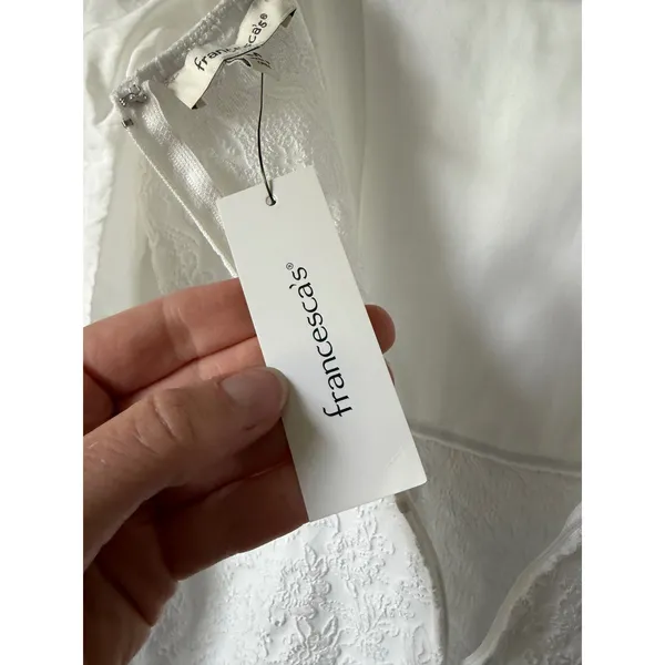 Francesca's Mini Dress Women M White Floral Lace LS Slit Romantic Feminine NWT - Image 4