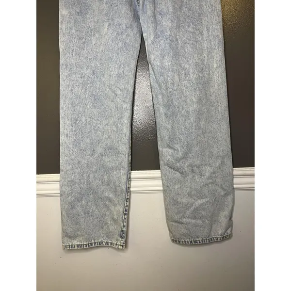 Jeans Womens M Blue Acid Wash High Rise Pearl Beaded Straight Denim Pants - Image 7