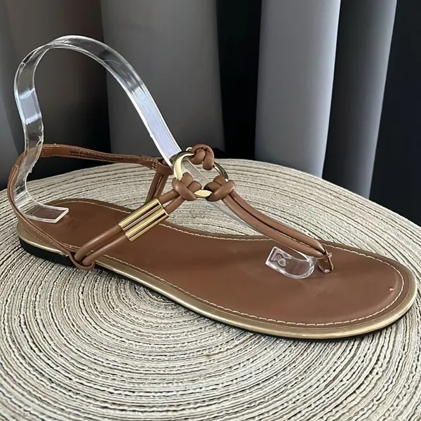 Montego Bay Tan Gold Hardware Thong Slingback Sandals‎ Size 9 - Image 3