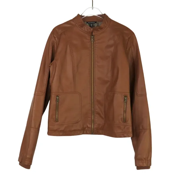 Y2k George Brown Faux Leather Moto Jacket Extra Small Women's Casual Jacket - Image 2