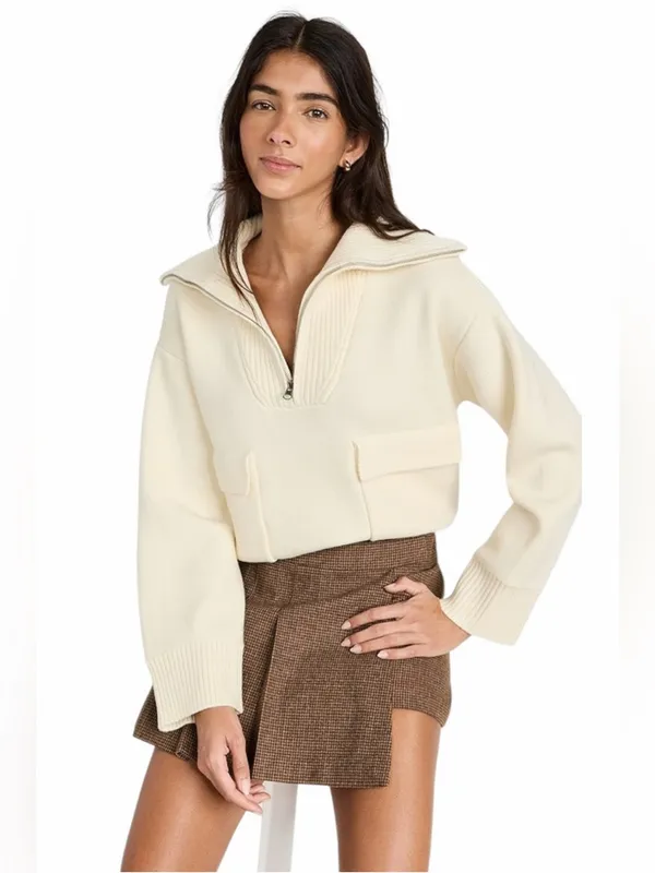 Anthropologie by English Factory Quarter zip Knit Sweater pocket front Size S - Image 3