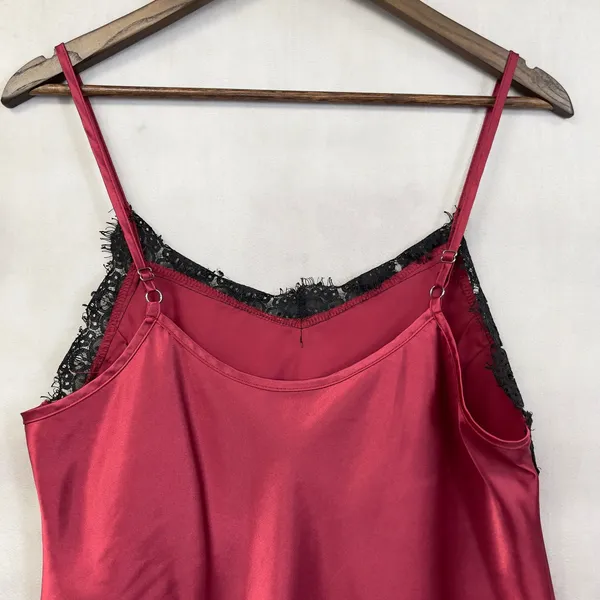 Satin Lace Trim Cami Tank‎ Top Women Large Red Black Coquette Romantic Goth Y2K - Image 5