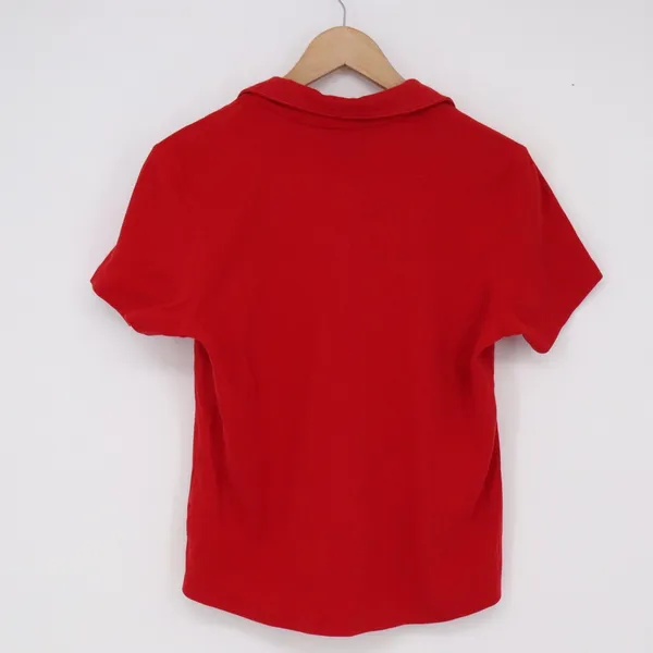 St. John's Bay Polo Shirt Womens Large Red V-Neck Short Sleeve Pocket Good - Image 4
