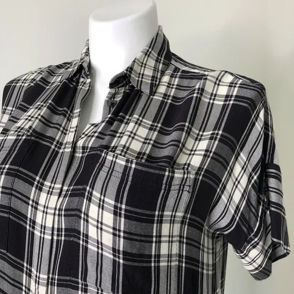 MADEWELL Courier Shirt Dress Gordon Plaid‎ Black White Women's Size Medium - Image 3