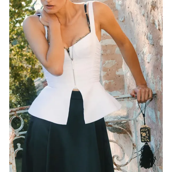 Reformation The Collection Truro Top Size 4 White Bustier Corset‎ Zip Front Tank - Image 2