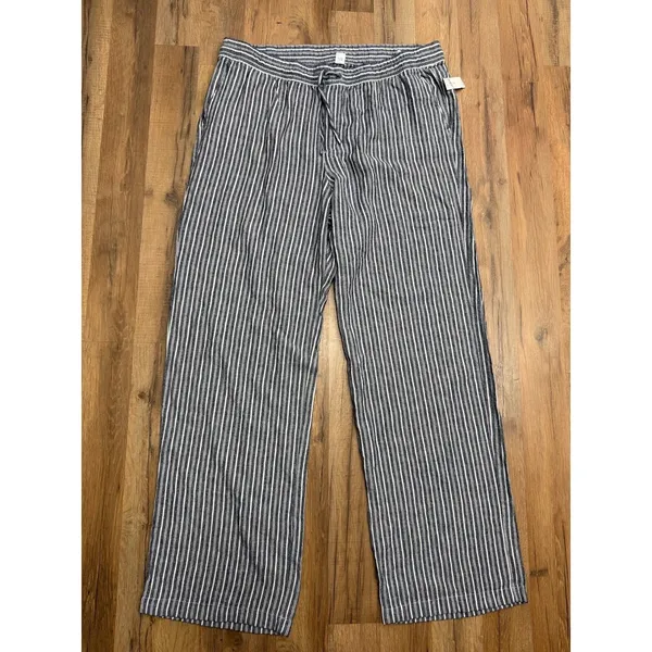 Old Navy XL Tall Linen Blend Wide Leg Pants Blue White Stripe Drawstring - Image 2