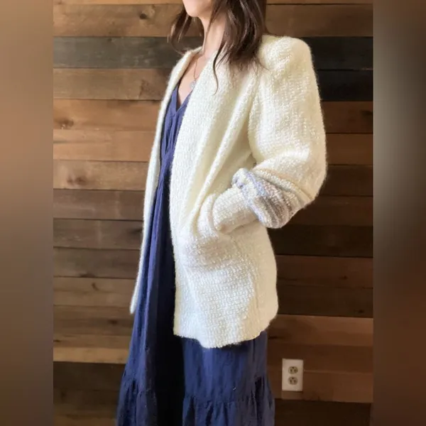 Vintage 70s AJ Seattle Mohair Blend Longline Cream Cardigan Made in USA Small - Image 12