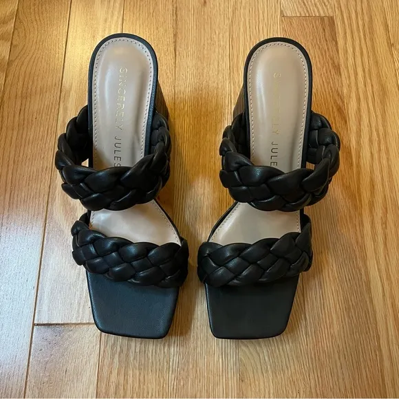 Braided Block Heel Sandals, Black, Size 6.5, NWOT - Image 2