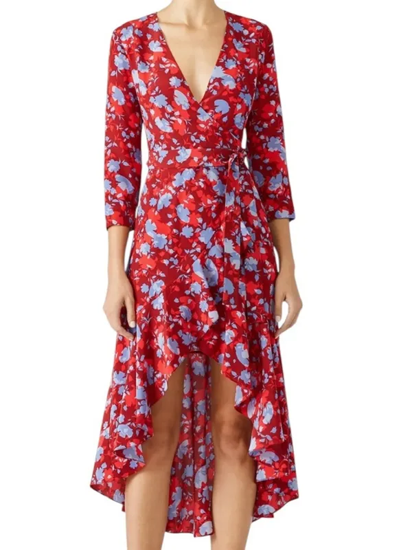 Alexis Silk Lorna Rouge Floral Wrap Midi Ruffle Hem Dress Size XS - Image 2