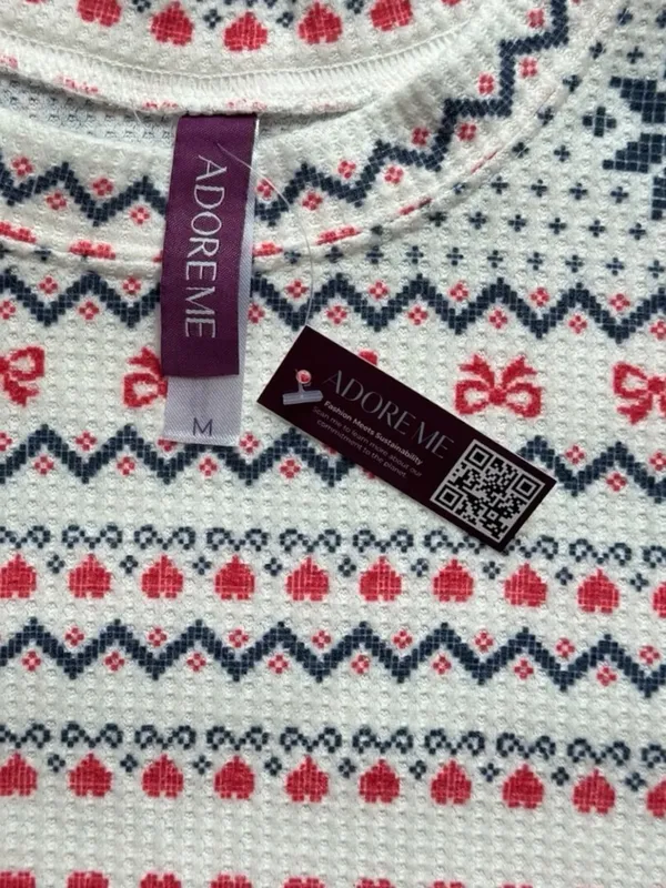 Adore Me Fair Isle Thermal Pajama Set Medium NWT/NWOT Holiday Waffle Knit - Image 6