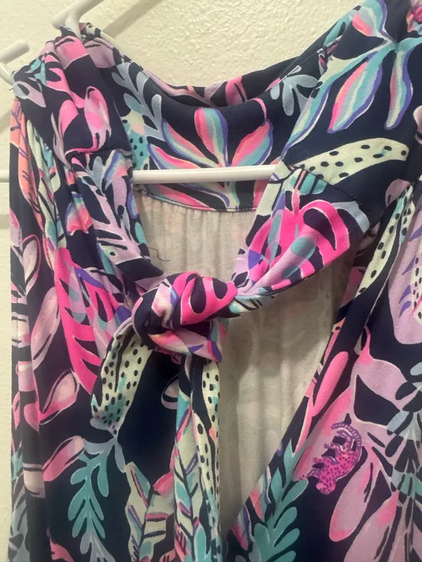 Lilly Pulitzer Navy Tropical-Print Halter Jumpsuit with Pink Accents - Image 7