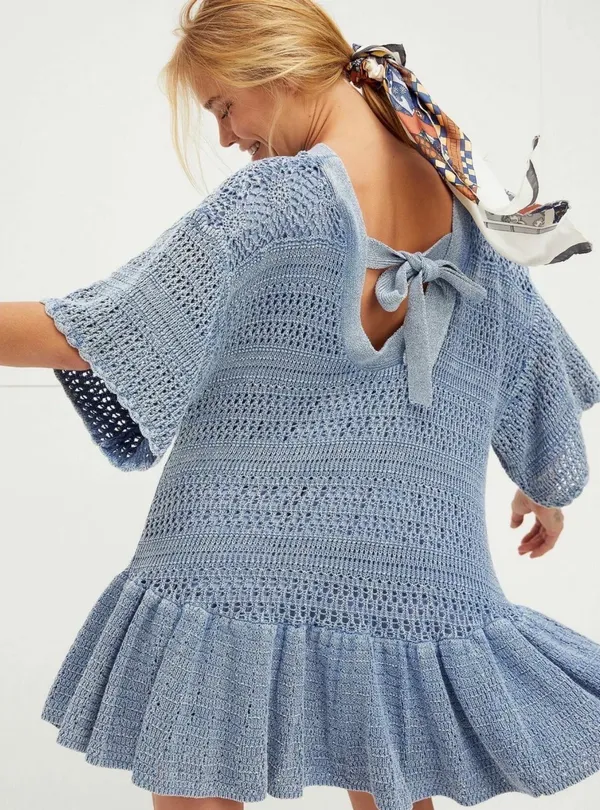 NWT New Free People Sistine Mini Dress in Blue (Size M) - Image 2