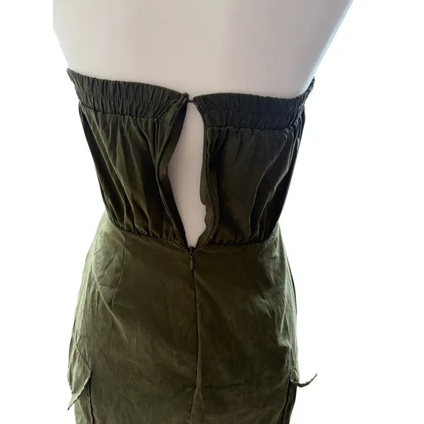 Forever 21 Olive Green Military Bandeau Midi Zip up women's dress, Size S - Image 7