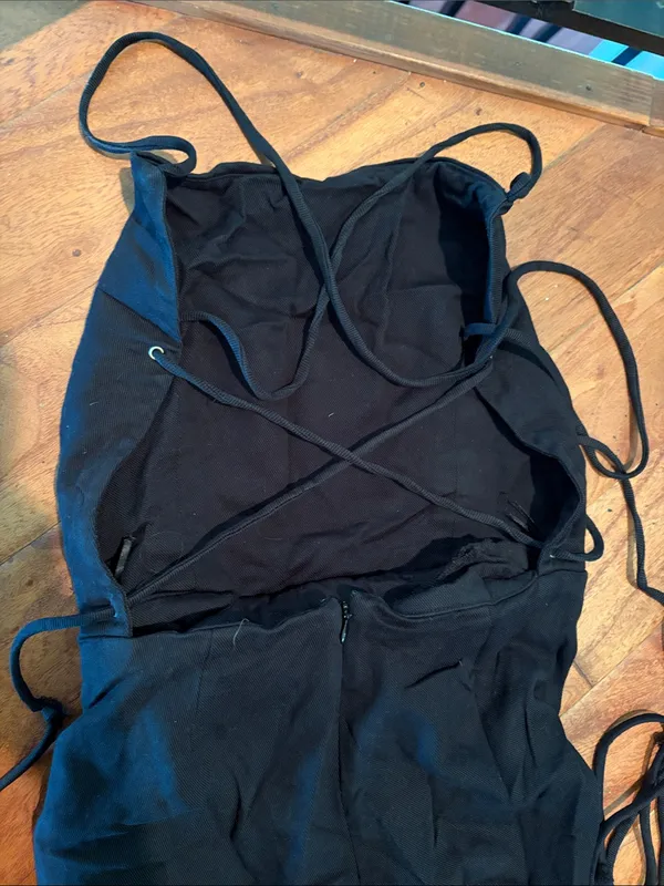 Reformation Oregano Jumpsuit Lace Up Back Linen Black Size 4 - Image 9
