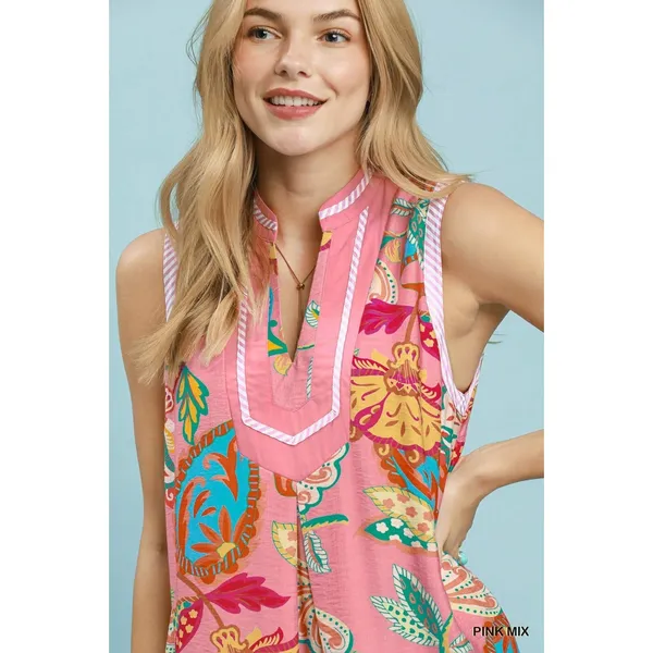 Umgee Paisley Floral Sleeveless Midi‎ Dress - Pink Mix - Large - Image 5