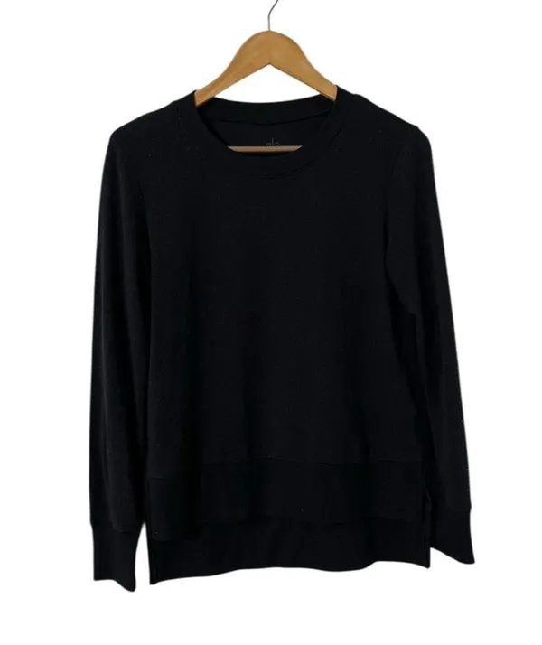 ALO YOGA Hi Low Black Long Sleeve Knit Slit Pullover Top Tunic - Image 4