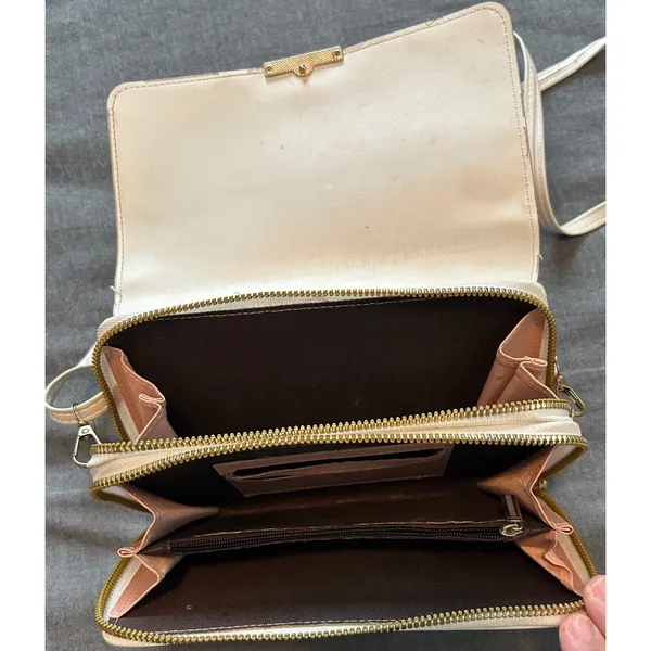 Forever LengRui Cream White Crossbody Wallet Bag Rhinestone Accents Organizer - Image 4
