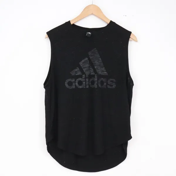 Adidas Tank Top Womens Large Sport Gameday Black Slub Knit Logo Excellent - Image 2