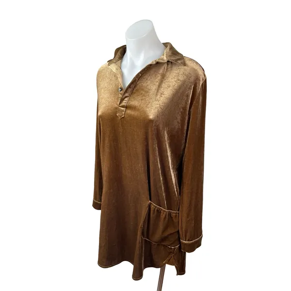 R. Vivimos Women's Brown Copper Velvet Velour Long Sleeve Shift Mini Dress Sz S - Image 2