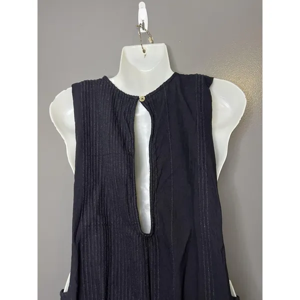 Free People Romper Womens Medium Black Striped Knit V Neck Sleeveless Pockets - Image 7