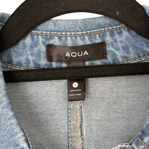 AQUA Denim Mini Shirt Dress Light Wash Wrap Tie Waist Long Sleeve Blue Small NEW - Image 5