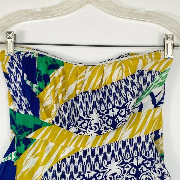 Forever 21 Tropical Strapless Yellow Blue Green Mini Dress Sundress Womens L - Image 4