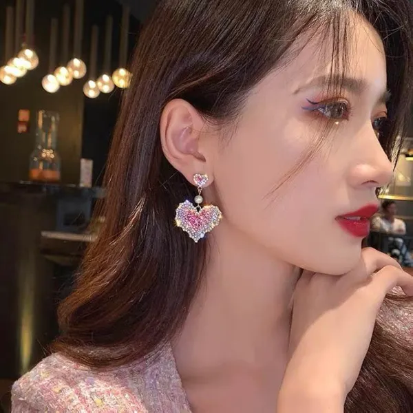 Pink Love Heart Dangle Drop Earrings for Women - Image 3