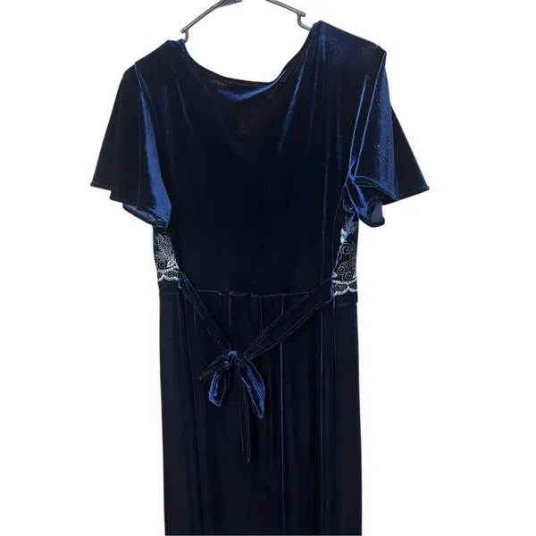 Vintage Another‎ Thyme Blue Velvet Maxi Dress Embroidered Flowers Size 10 - Image 8
