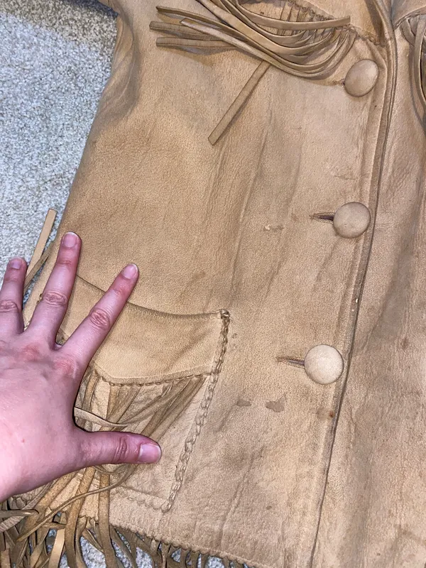VTG 70s Jo-Kay Suede Leather Jacket Tan/Light Brown Western Fringe FUC - Image 11