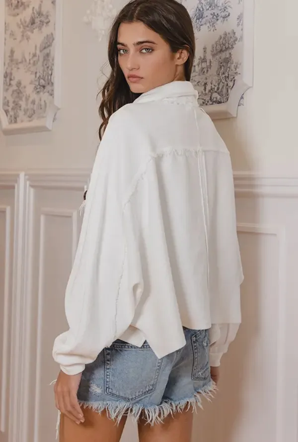 Boutique Premium French Terry Button Up Cropped Top - Image 6