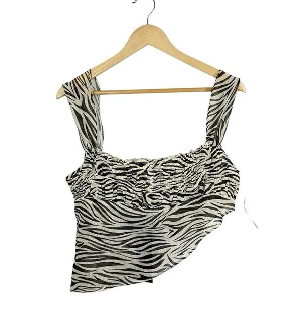 NWT Lioness Women’s District Sheer Asymmetrical Top in Zebra Print Size XL - Image 8